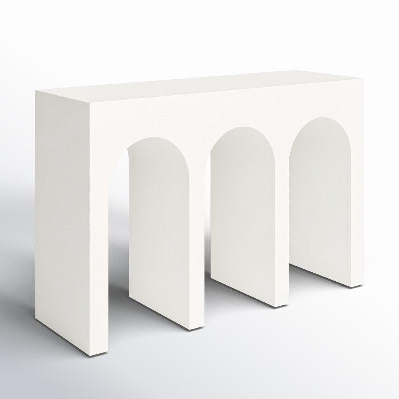 White Wooden Art Deco Arched Cutout Living Room Console Table, 47" x 16" x 32"