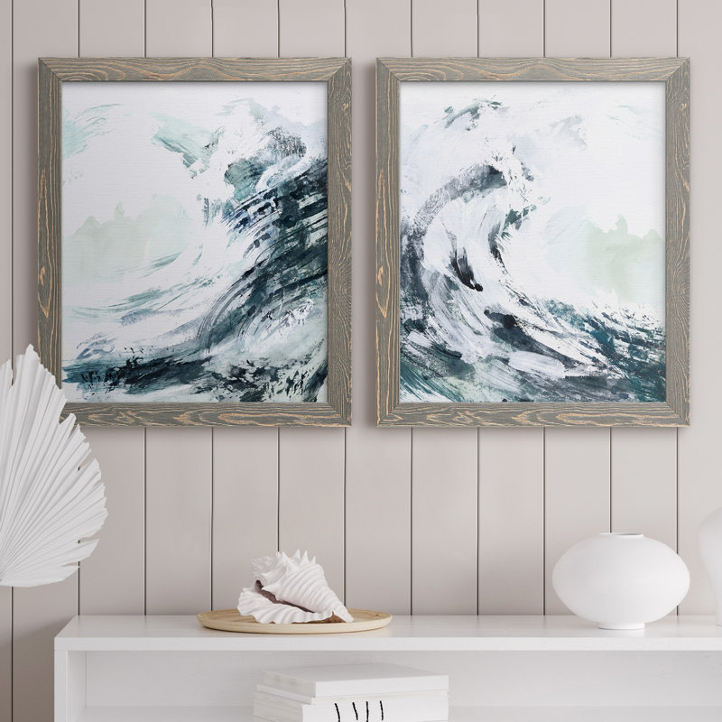 «Blue Crest I», ensemble de 2 reproductions d'art sur toile, Toile avec cadre gris, H 24 po x l 36 po x P 1,5 po