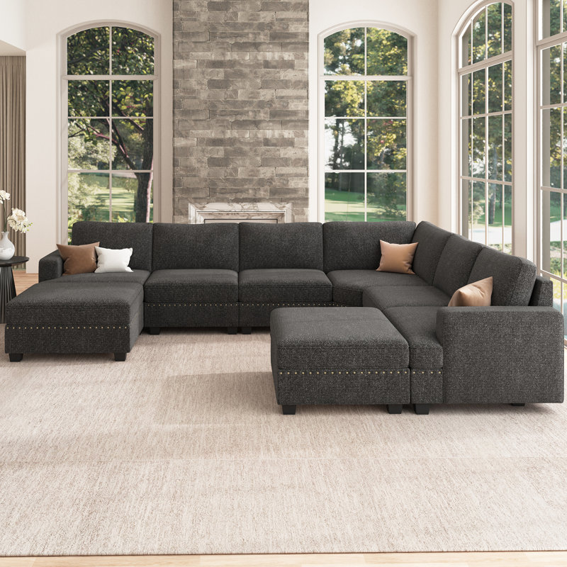 Anureet Modular U-Shaped Sectional with Storage Ottoman, Yes, Dark Gray Polyester
