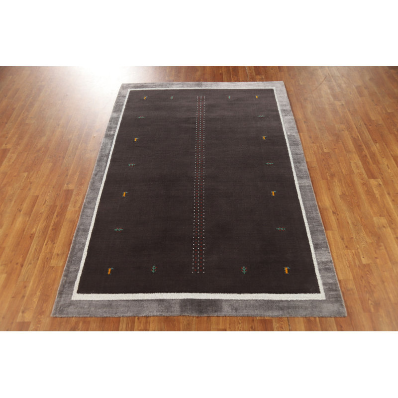 Tapis gris foncé en laine de style Gabbeh 5 x 8 po