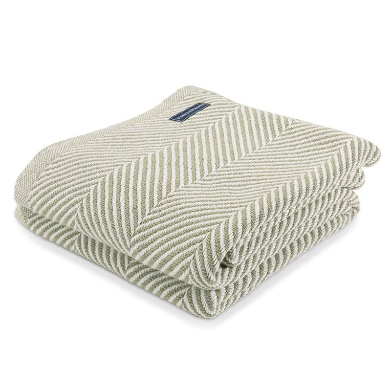Monhegan Cotton Throw Without Fringe, Green Chevron