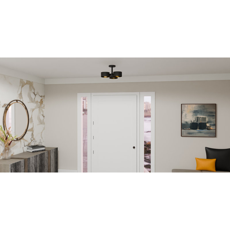Kess 3-Light Matte Black Semi-Flush Mount
