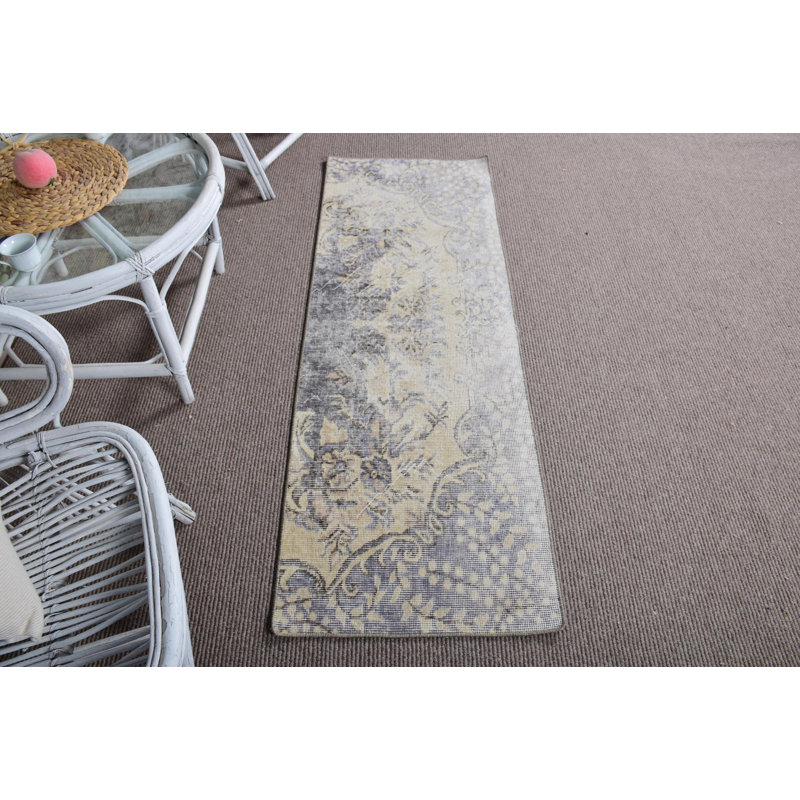 Tapis de couloir vintage en laine Anatolian Oushak mauve délavé pour la cuisine ou le couloir