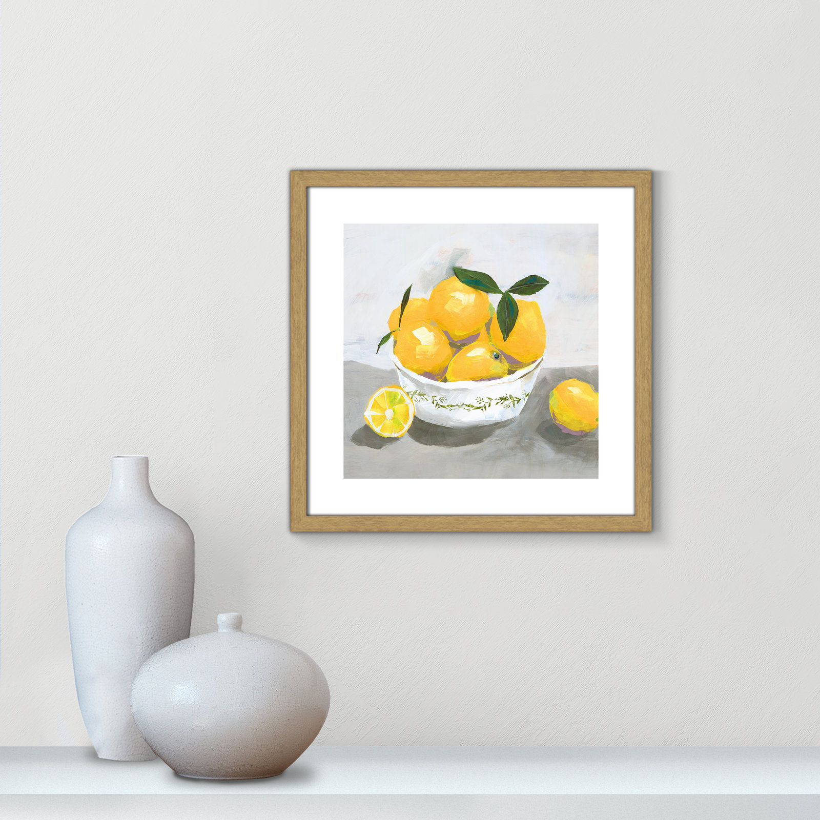 Hayons "Lemons" Painting by Isabelle Z, 18.25" H x 18.25" W x 0.75" D, Beige Wood Framed Paper