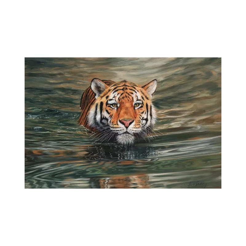 Tiger Water Front by David Stribbling - Wrapped Canvas Painting, 152.5 cm H x 101.5 cm W