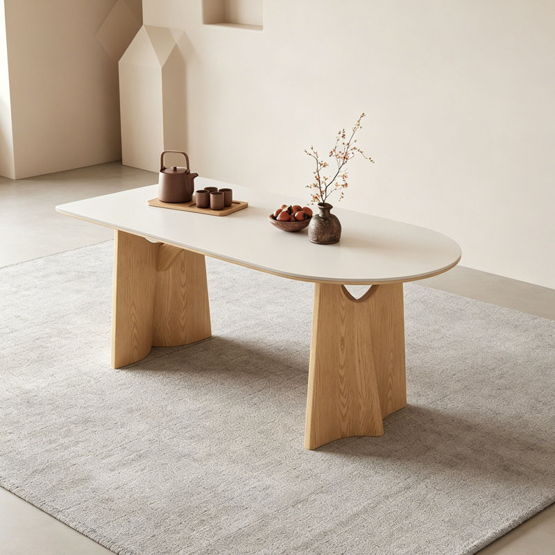 Table de salle à manger demi-cercle crème, H 29,5 po x l 59,1 po x P 31,5 po