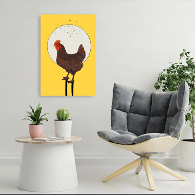 Golden Hour Hen Modern Rustic Abstract Bird Landscape Nature Wall Art Print by Nicholas - Wrapped Canvas Print