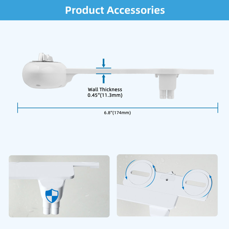 Bidet Attachment for Toilet, Non-Electric Dual Nozzle for Frontal & Rear Wash, Adjustable Water Pressure Control, Fresh Water Bidet Toilet Seat, Self Cleaning Water Sprayer, White