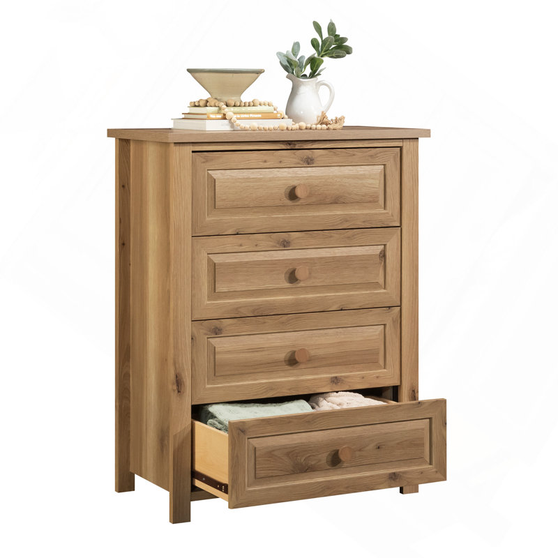 Commode 4 tiroirs, finition chêne blanc