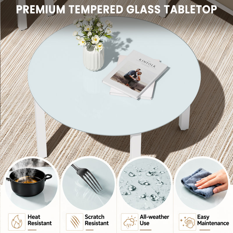Table basse avec plateau en verre trempé, Blanc