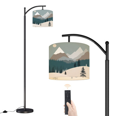 Arc Floor Lamp Kids Mountain Nursery Vintage Color Texture Mountain Forest Kids Floor Lamps with Remote LED Lights Adjustable Lamp Shades Tall Standing Lamps for Reading Office Living Room