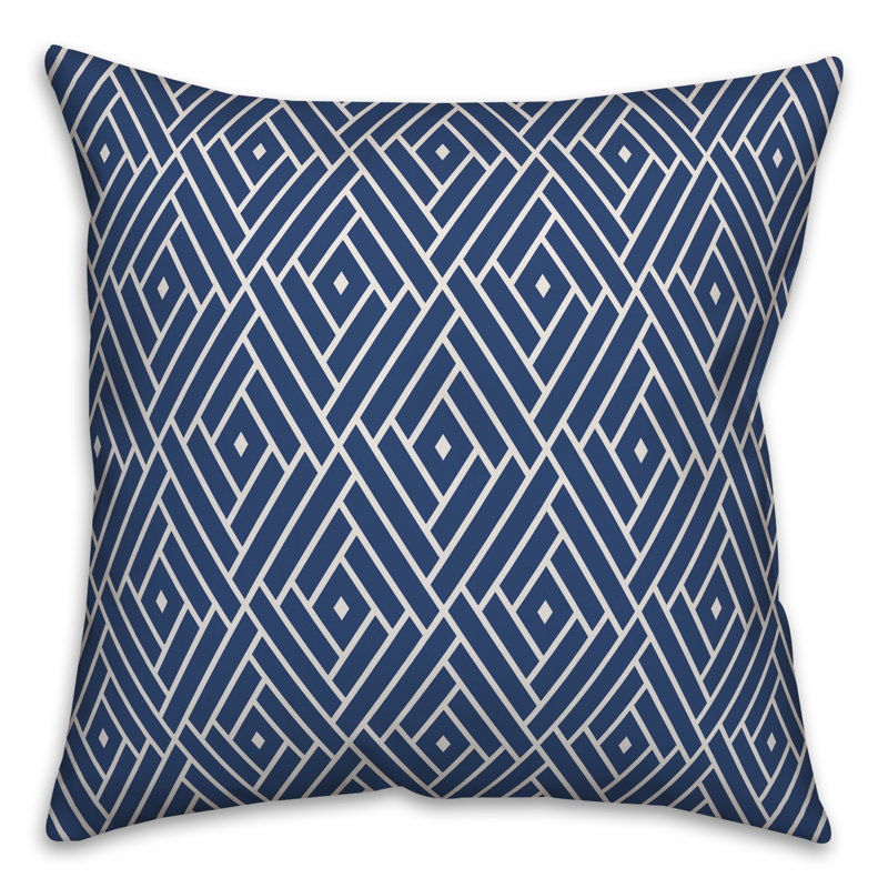 Geometric Outdoor Throw Pillow, 18" x 18", No Fill, Blue/White