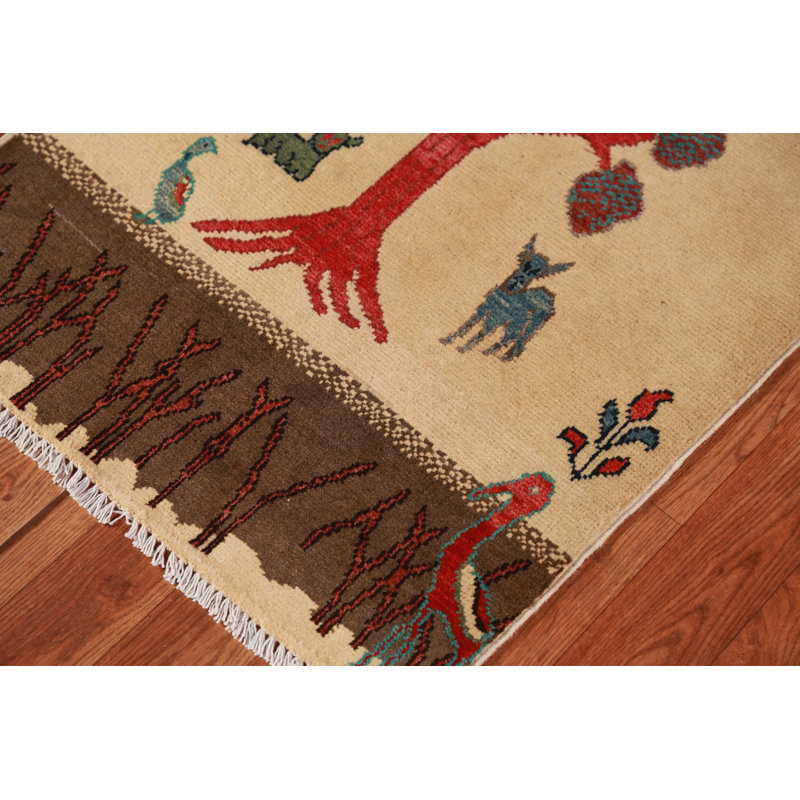 Tapis de vestibule oriental à motif d'animaux Kazak 2 x 3