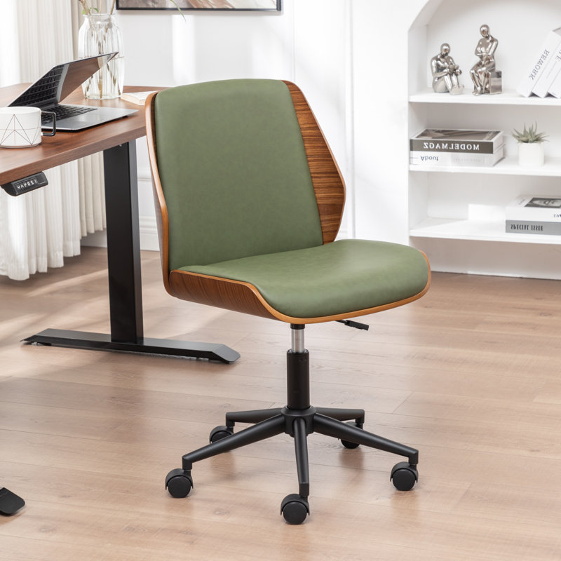 Andretta Faux Leather Upholstered Armless Office Chair, Green