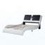 Structure de lit tapissier en similicuir avec éclairage à DEL, connexion Bluetooth pour contrôler la musique, massage par vibration du dossier, conception en courbe, support à lattes de bois, aucun sommier nécessaire, grand-963476026-963476028