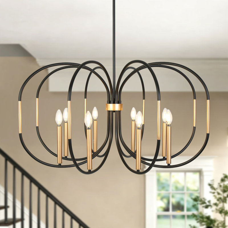 Très grand lustre géométrique de style bougie à 8 lumières Aldrena