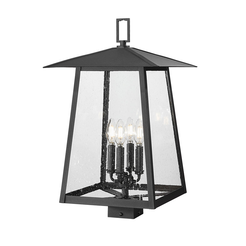 Rainer 4 Light Outdoor Post Mount Fixture in Black, 22.75" H x 13.5" W x 13.5" D