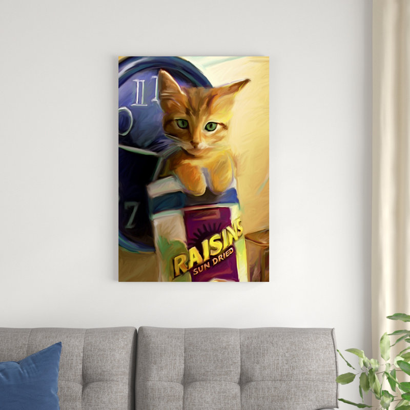 Chat orange dans une boîte à raisins, H 36 po x l 24 po x P 1,25 po