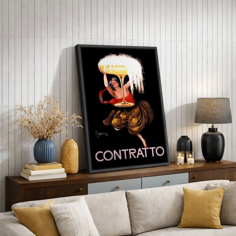«Contratto Italian Art Deco Wine», affiche d'art européen rétro, impression sur toile encadrée, H 24 po x l 16 po x P 1,5 po