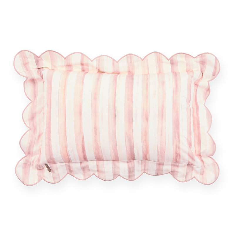 Rosy Check Reversible Scalloped Pillow, Pink/White, Square 20"