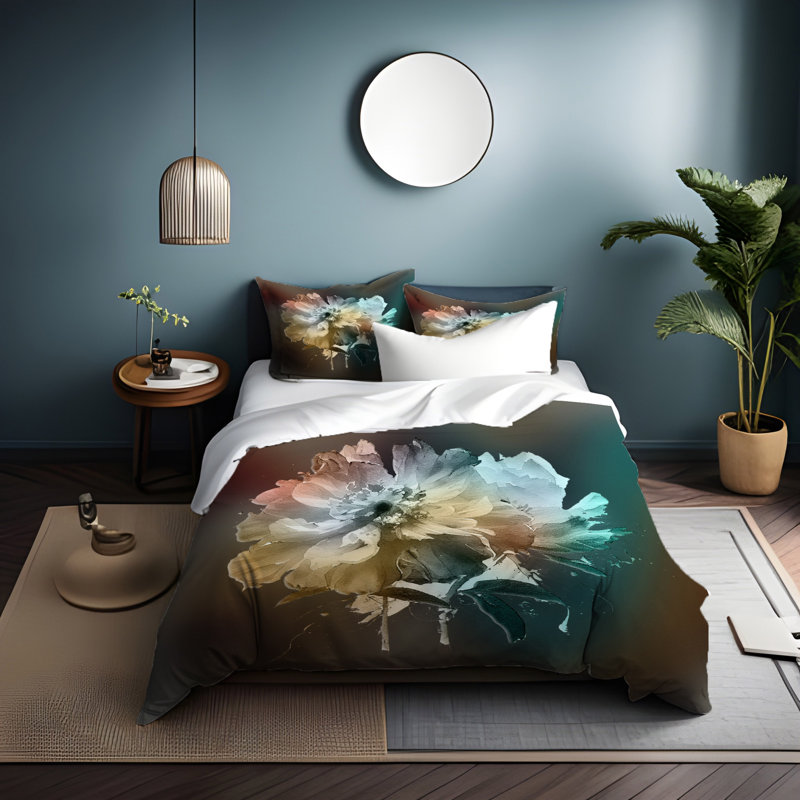 Polyester Floral Duvet Cover, King Duvet Cover + 2 King Shams