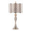 Lampe de table contemporaine en métal brossé 27 po en nickel brossé avec lin texturé gris et abat-jour nickel brossé de Grandview Gallery - ensemble de 2