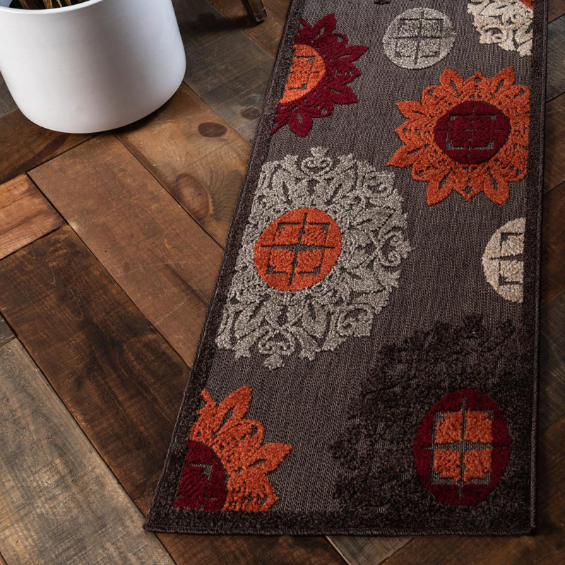 Dalbury Floral Brown Indoor/Outdoor Area Rug, Runner 2' x 8'
