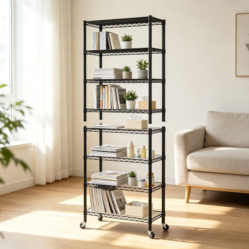 Étagère de rangement métallique à roulettes, étagères en fil métallique pour garde-manger, cuisine, salle de bain, buanderie, garage, rangement de placard, étagère à niveaux réglable, montage facile, noir