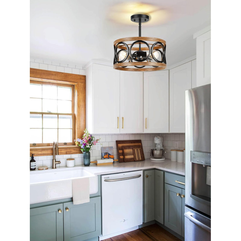 Farmhouse Semi Flush Mount Ceiling Light Fixtures, 3-Light Black Ceiling Light Rustic Light Fixtures For Hallway Entrance Kitchen Bedroom