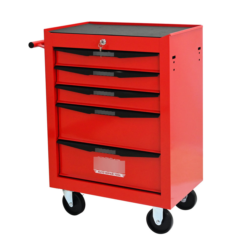 Rouge et noir, 20 po, coffre à outils à 5 roulettes, glissières à roulement, fonctionnement facile et en douceur du tiroir, chariot de rangement, pivotant, chariot de fonction de frein de stationnement, volants,