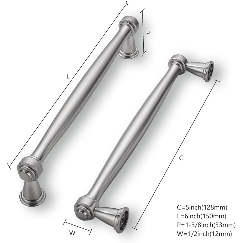 Paquet de 10 poignées d'armoire, poignées d'armoire de cuisine et quincaillerie de tiroir de commode, Argent argent, 5"