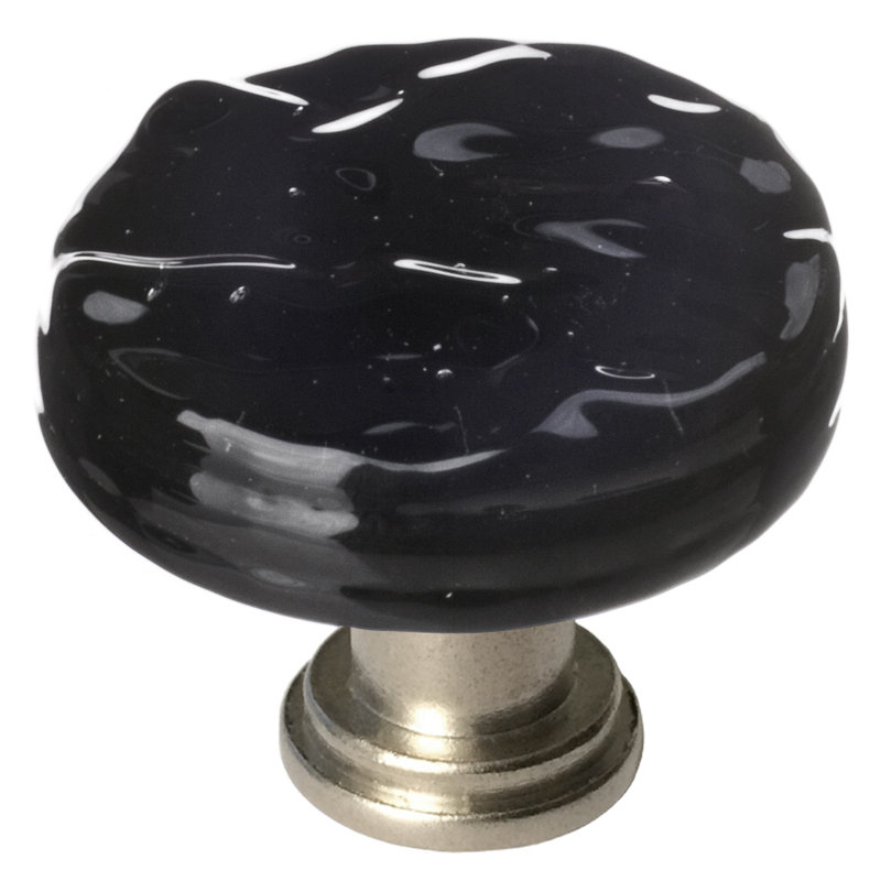 Poignée ronde en verre Glacier, Noir, Nickel satiné