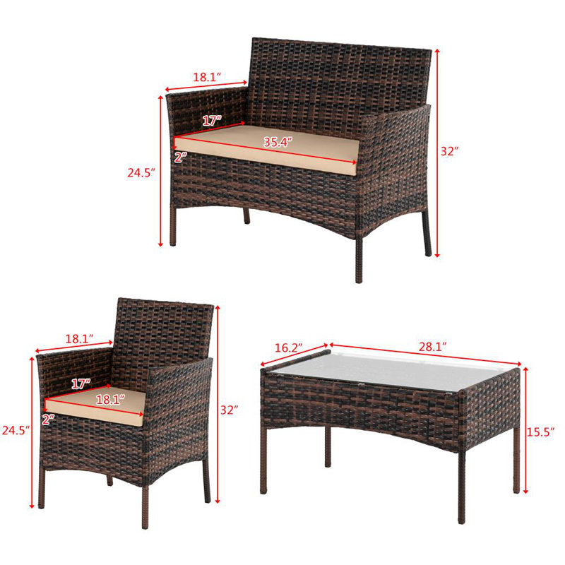 Aleine 4 Seater Rattan Effect Sofa Set