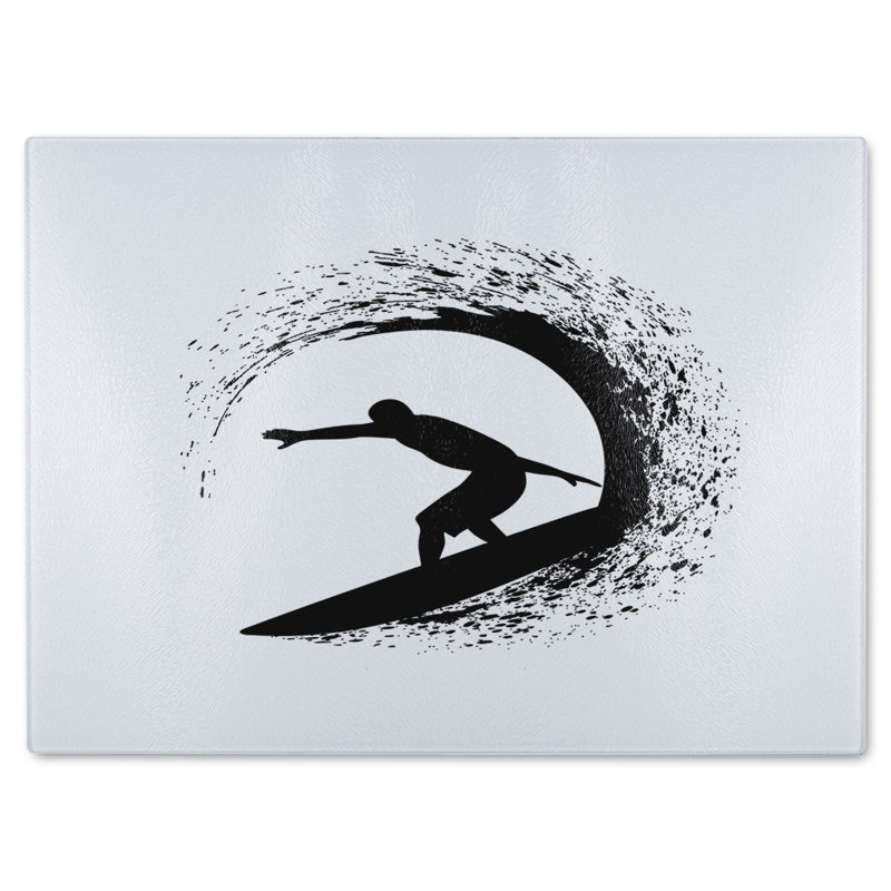 Surfer Silhouette Glass Chopping Board, 40cm L x 28cm W