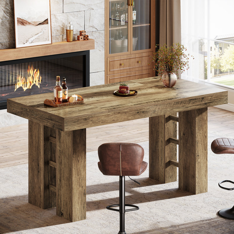 17 Stories 63-Inch Long Bar Height Table, Farmhouse Counter Height Pub ...