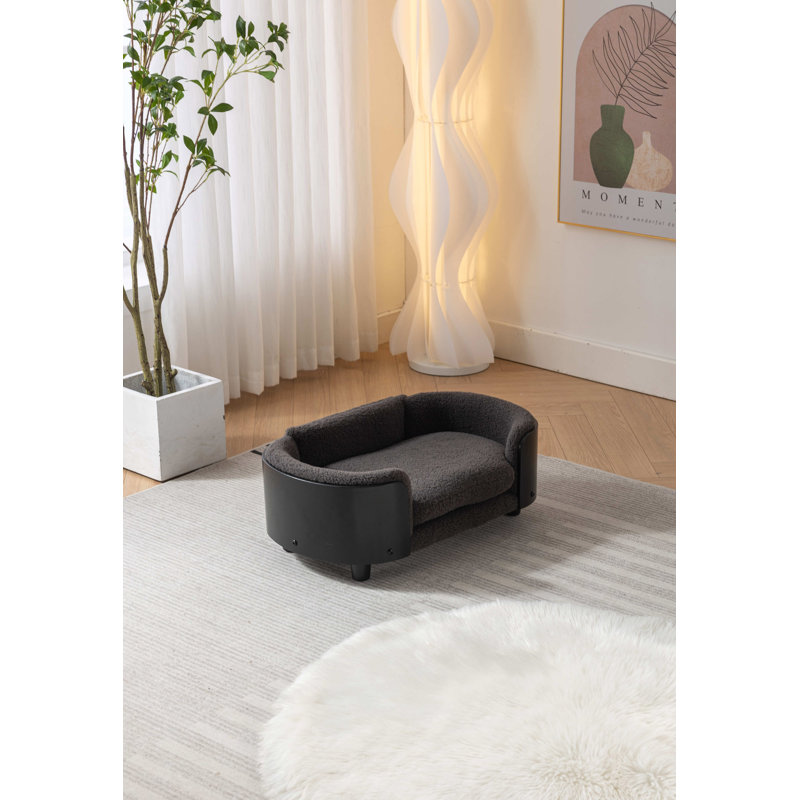 Lit pour chien surélevé de style scandinave avec pieds en bois massif, H 9,76 po x l 26,3 po x P 16,27 po, Gris foncé / Noir