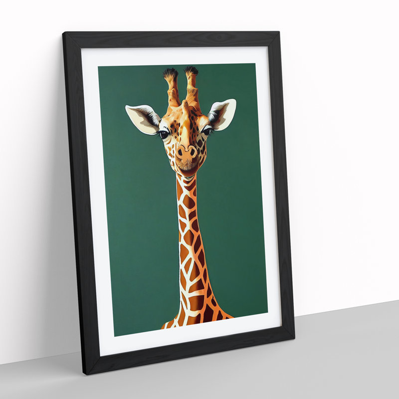 Contemporary Giraffe - Single Picture Frame Print, 64cm H x 46cm W x 2cm D, Black