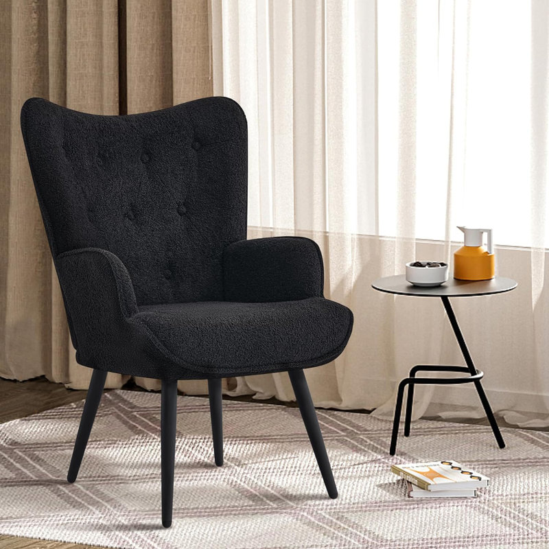 Fauteuil Ethelsville, Imitation fourrure de sherpa noir