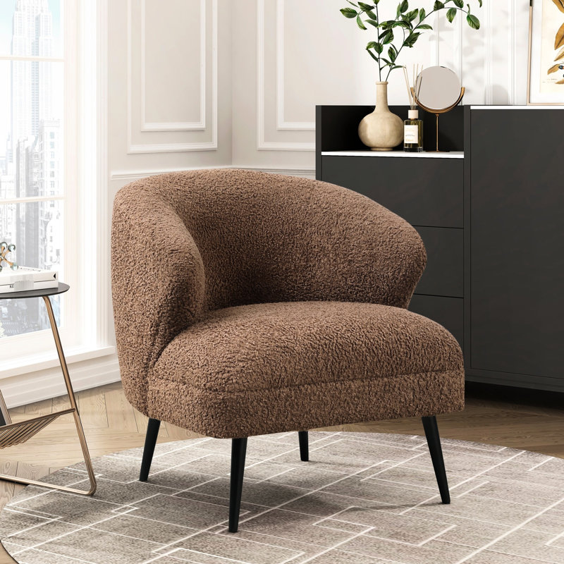 Chaise d'appoint moderne en tissu brun avec contreplaqué et coussins en mousse, Brun
