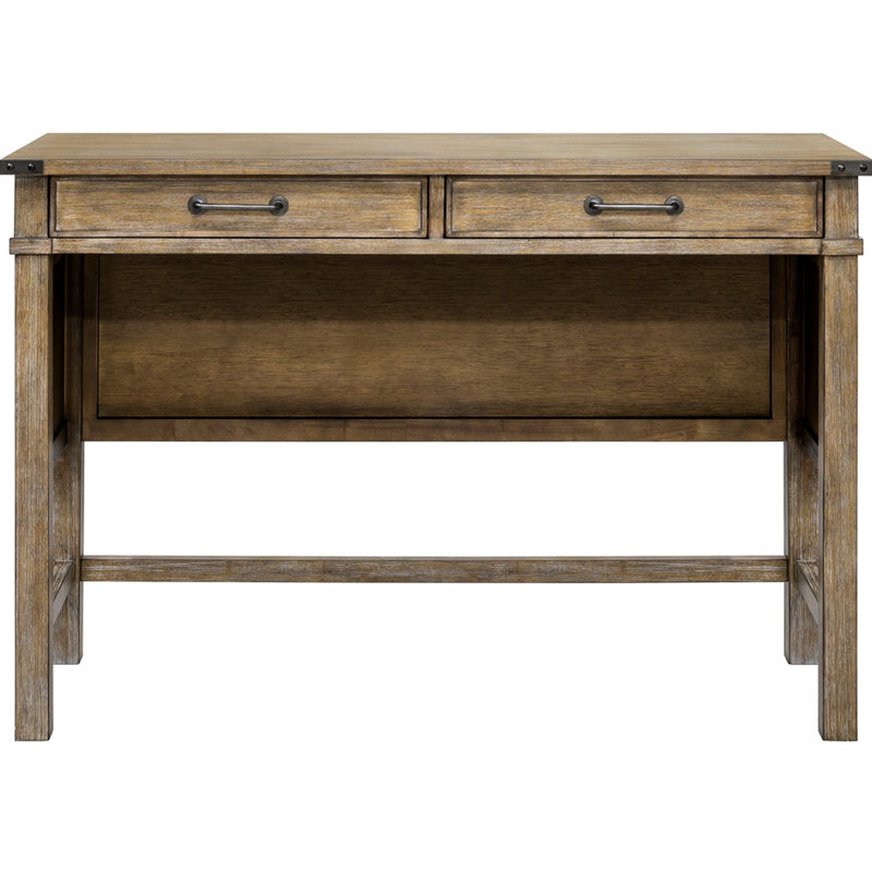 Table d'appoint avec 2 compartiments de tiroir - Structure en bois massif, aspect naturel, tiroirs de rangement en bois foncé, aspect, poignées incluses