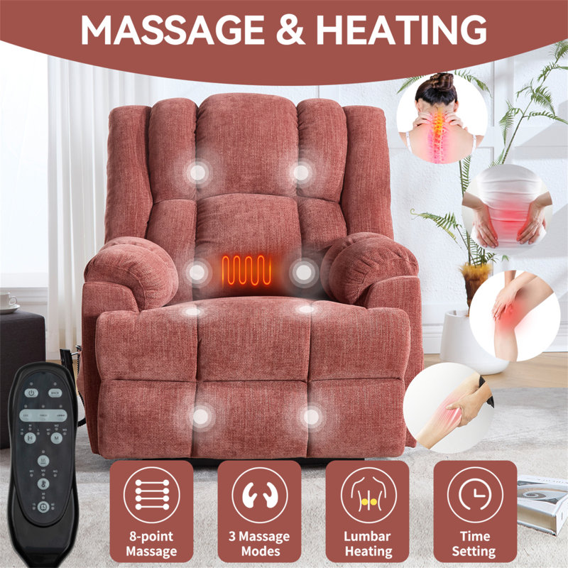 Dual Motor Heat Massage Infinite Position Up To 350 LBS Electric Power Lift Recliners With Power-Remote, Medium-Firm And Heavy Duty