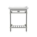 Gloss White Fireclay Rectangular Console Bathroom Sink with Overflow