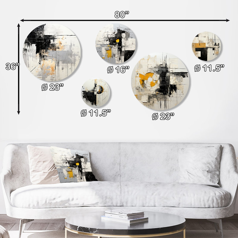 Beige et noir «Divine Simplicity», peinture abstraite, ensemble d'art mural rond sur 5