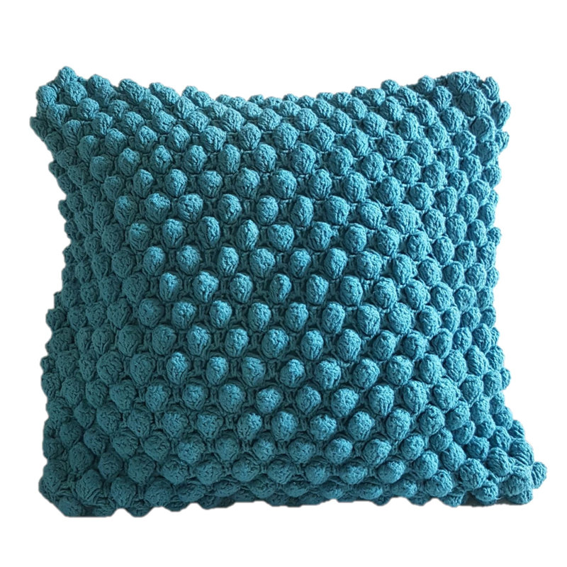 Teal Hand Looped Cotton 18" Square Throw Pillow