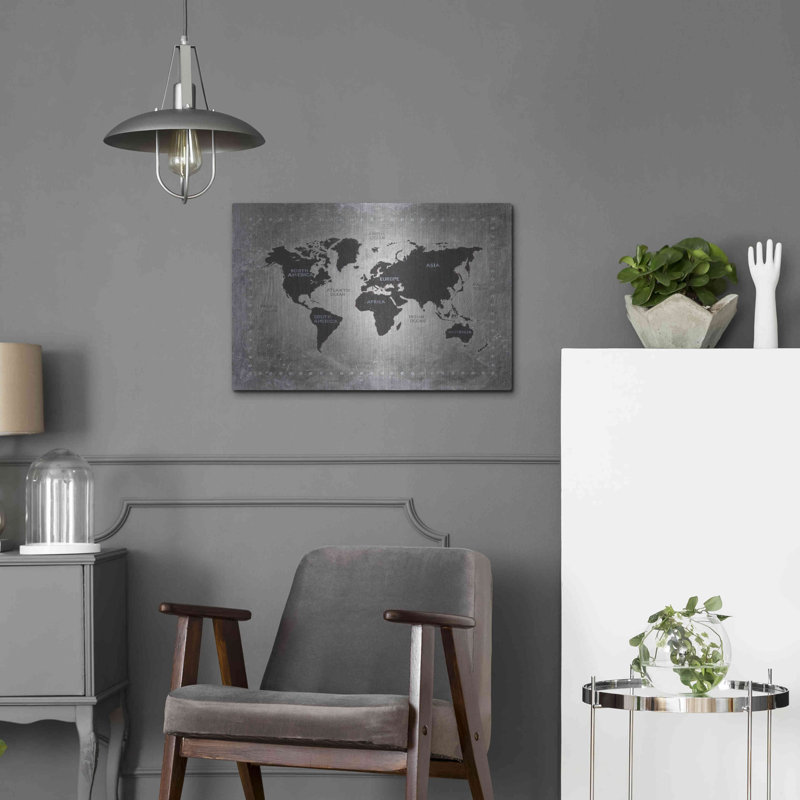 «Rivetage World Map» par James Wiens, art mural en métal, H 16 po x l 24 po