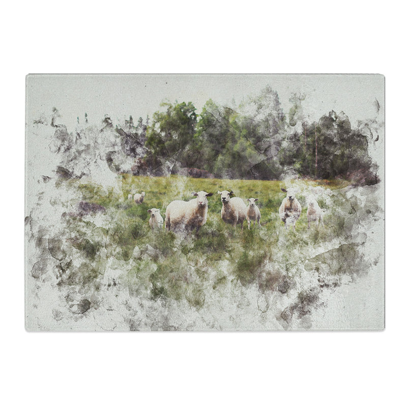 Curious Sheep Watercolour Chopping Board, 0.4cm H x 20cm W x 28.5cm L