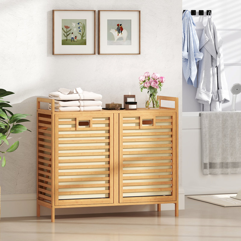 Bamboo Cabinet Laundry Hamper with Handles