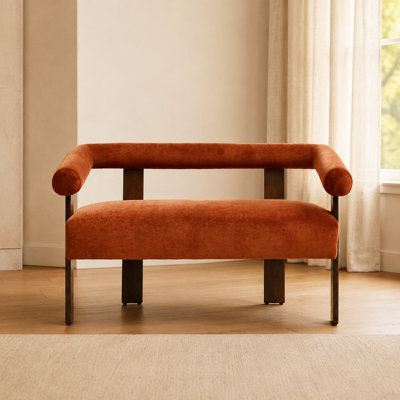 Causeuse rembourrée à accoudoirs incurvés avec support ergonomique, coussins en mousse haute densité, ressorts enveloppés, accents de bois d'hévéa et sièges confortables peu encombrants pour les salons, les appartements, les dortoirs et les bureaux