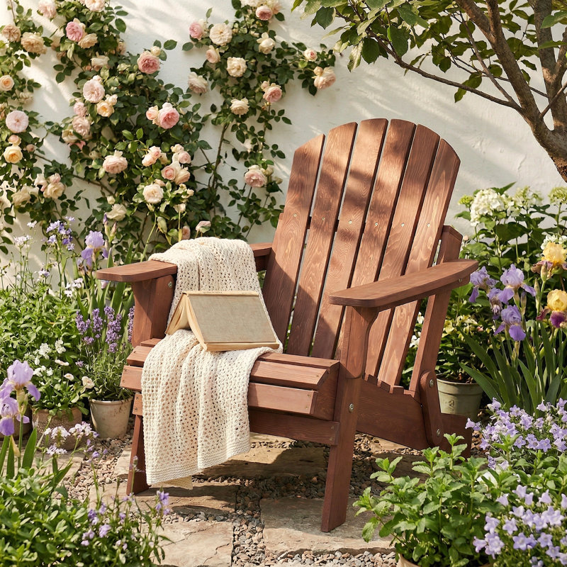 Chaise Adirondack pliante en bois surdimensionnée pour l'extérieur, Café