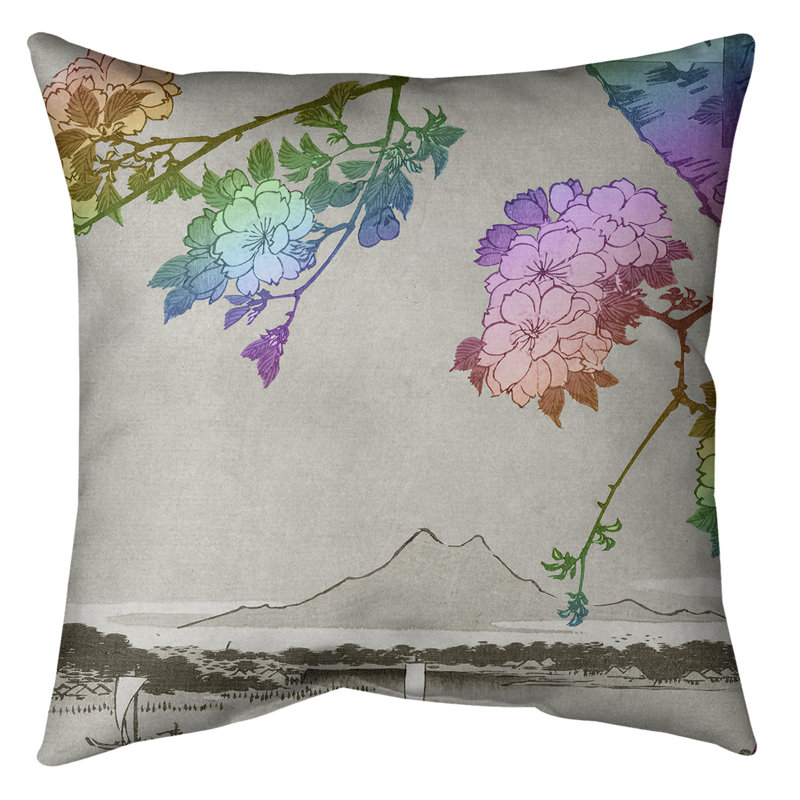 Coussin décoratif à fleurs sur le fleuve, 14 po x 14 po, Arc-en-ciel, Sergé de coton